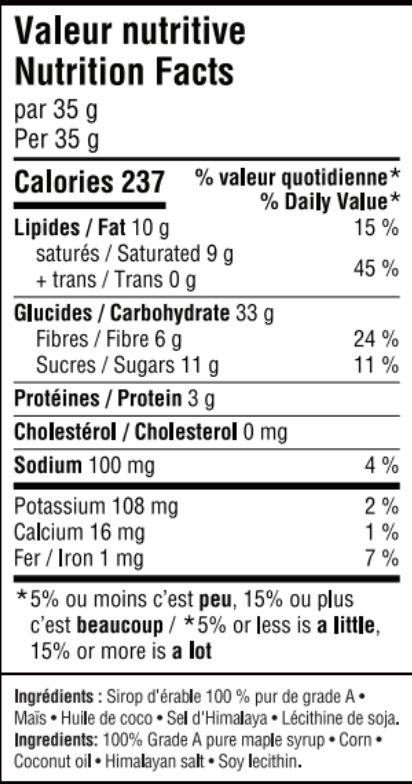 Popcorn à l'érable pur 100%