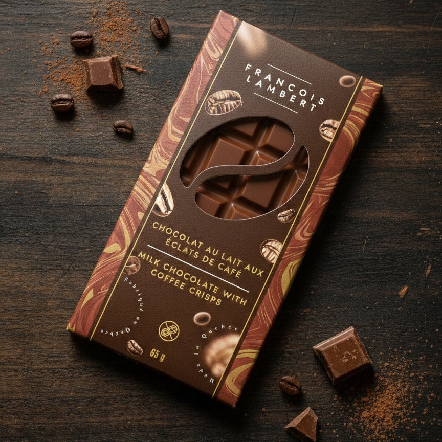Tablette de chocolat au lait aux éclats de café