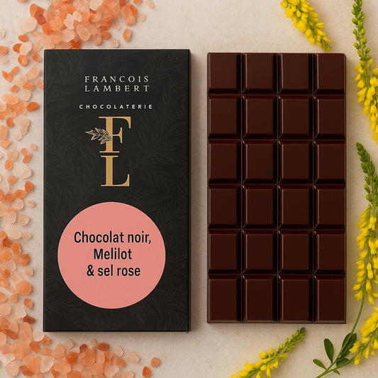 Chocolat noir, Mélilot & sel rose – Équilibre parfait pour fins palais