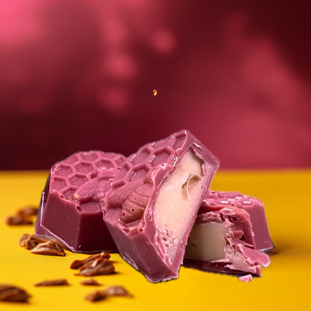 4 Chocolats Ruby farcis - Ganache miel et mangue 🍯🥭