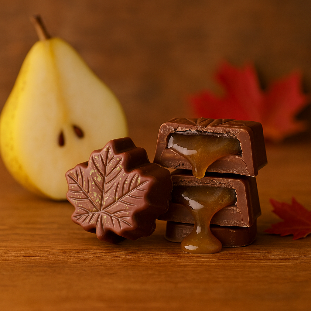 4 Chocolats au lait farcis à la gelée de poires et érable