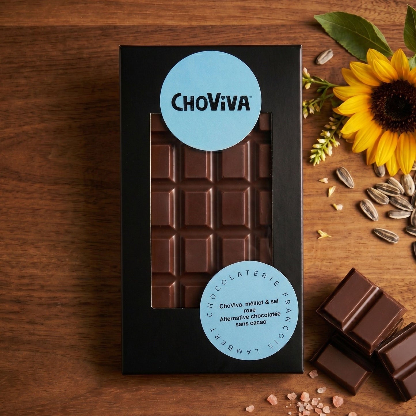 Tablette ChoViva, mélilot & sel rose – Alternative chocolatée sans cacao
