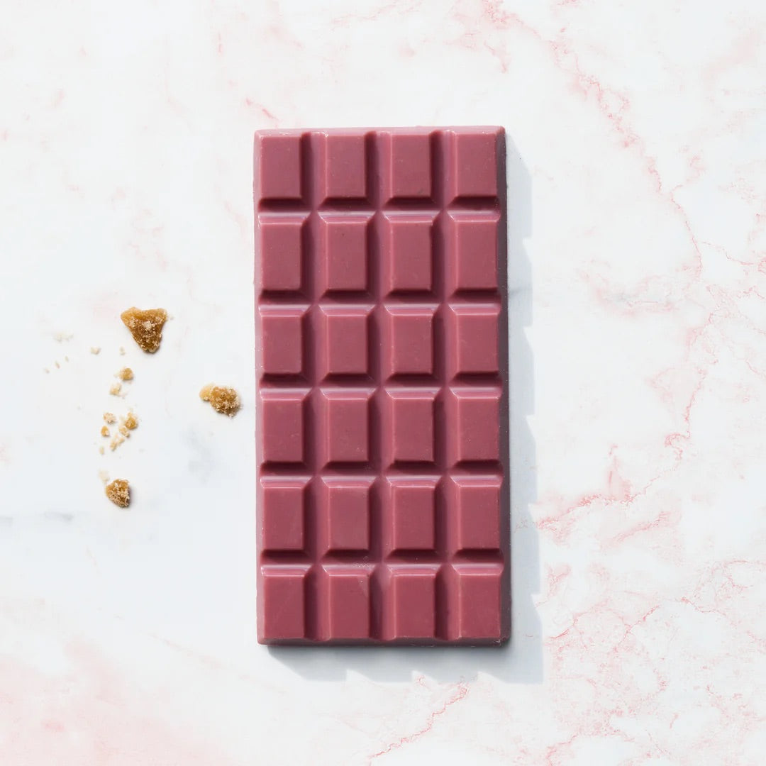 Ruby chocolate bar with maple sugar chips