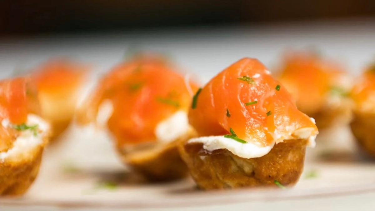 bouchées de gaufres au saumon fumé