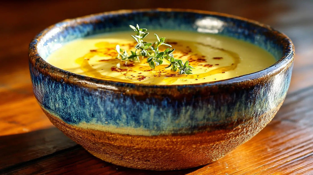 crème de maïs vegan à l'ail noir et au thym