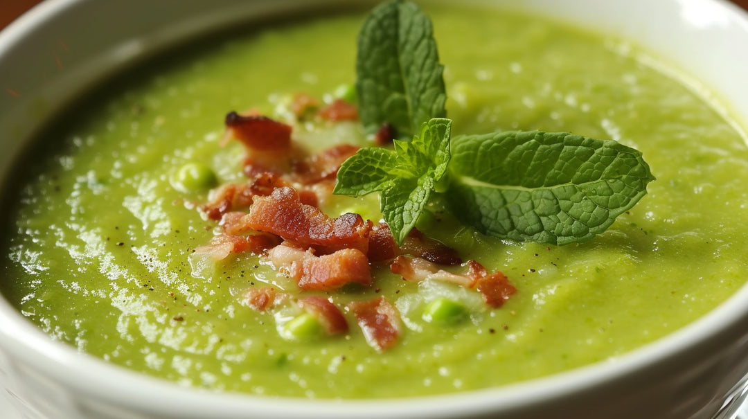 crème de pois verts avec bacon