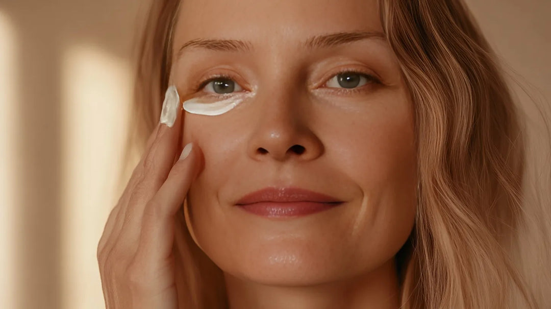 femme blonde s'appliquant de la crème contour