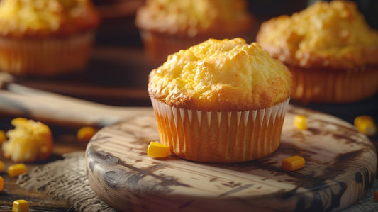 muffins à la farine de maïs sur une table en bois