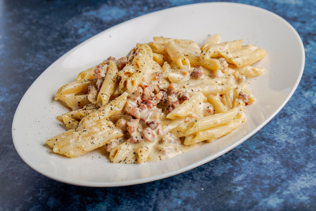 Pâtes au bacon, à la crème et aux champignons