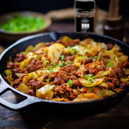 Porc Haché et Chou de Savoie Braisé aux Épices à l'Ail Noir BBQ
