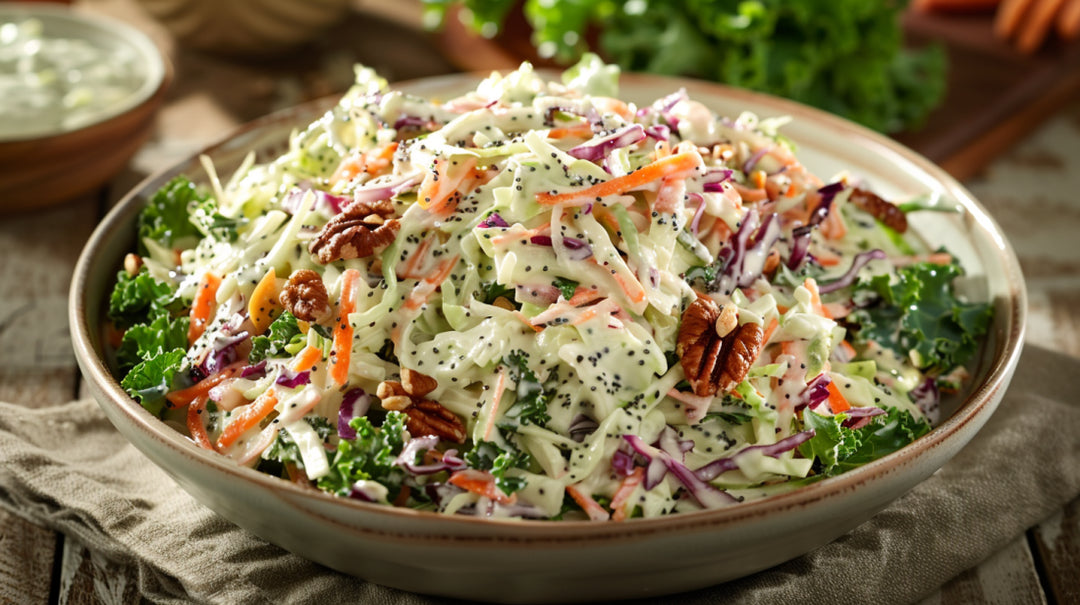 salade de chou vinaigrette crémeuse à l'érable et pavot
