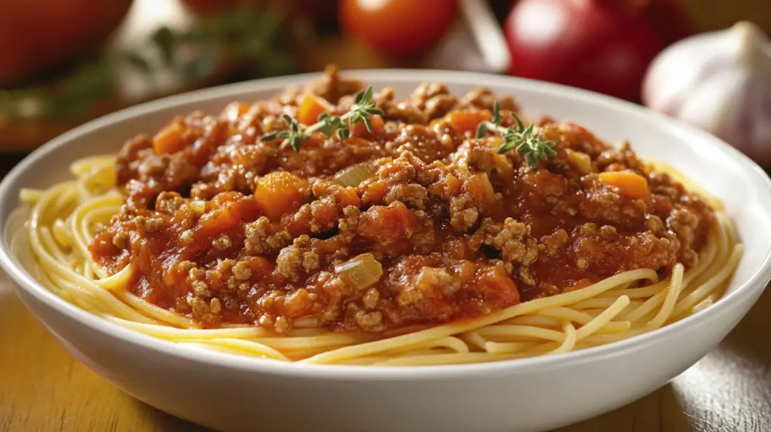 Sauce à spaghetti traditionnelle québécoise à la viande et sauce tomate (non sucrée)