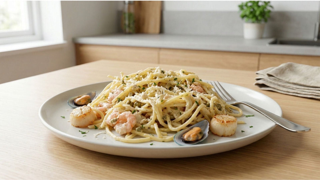 Spaghetti crémeux aux fruits de mer, citron et câpres