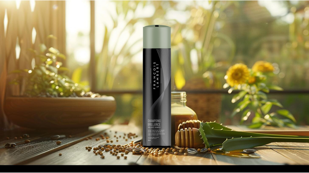 Une bouteille de shampoing noir dans une serre