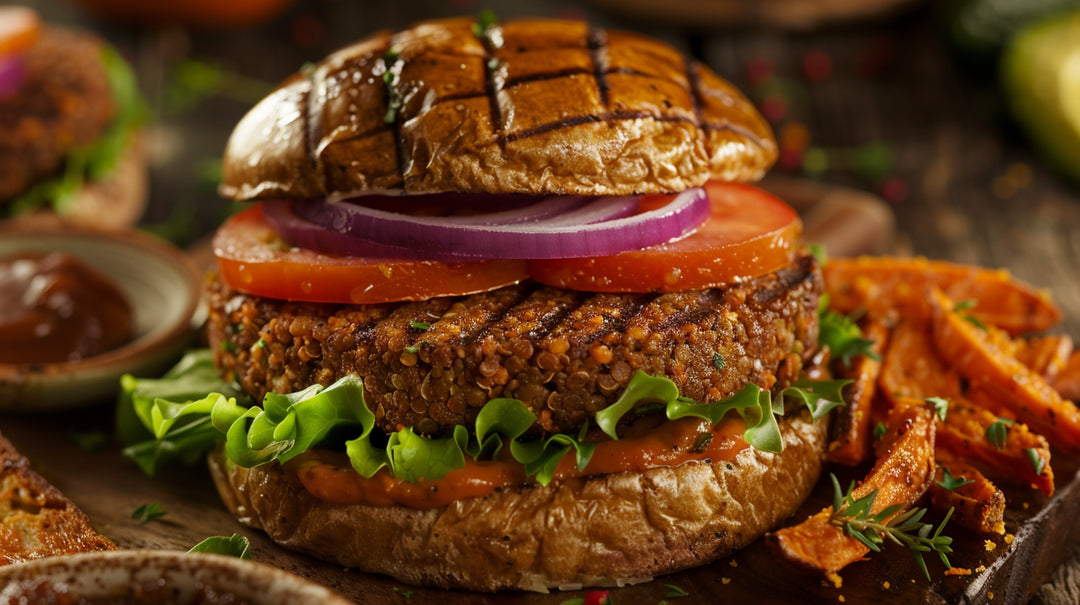 Burgers de Lentilles Brunes aux épices BBQ à l'Ail Noir