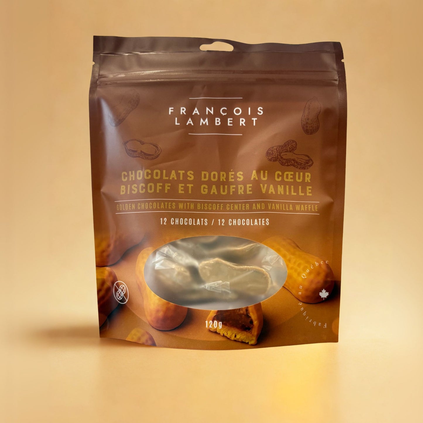 Golden chocolates filled with Biscoff and vanilla waffle