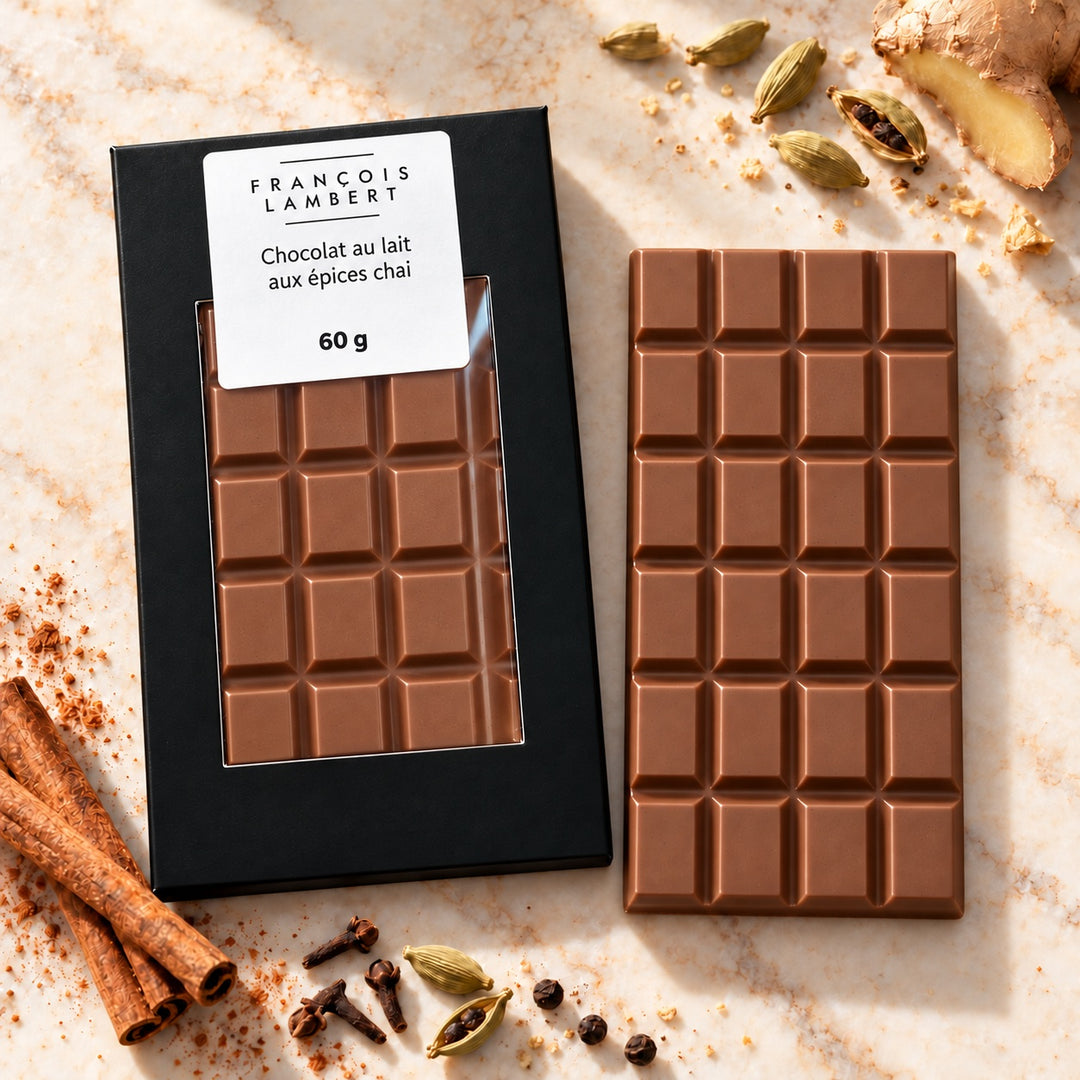 Tablette de chocolat au lait aux épices chai