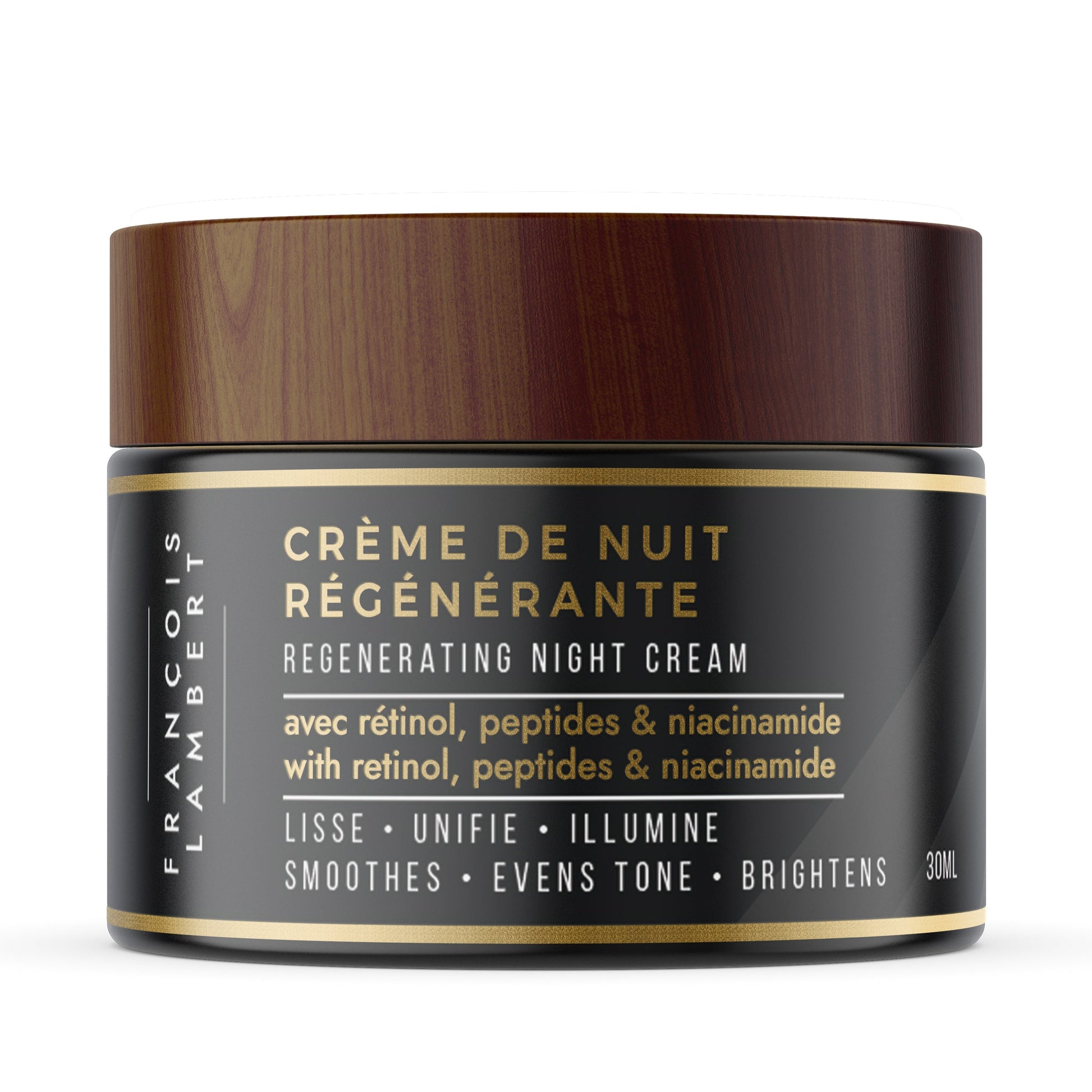 Crème de Nuit Régénérante — Rétinol & Matrixyl (30 ml) — pot noir et boîte assortie — François Lambert One