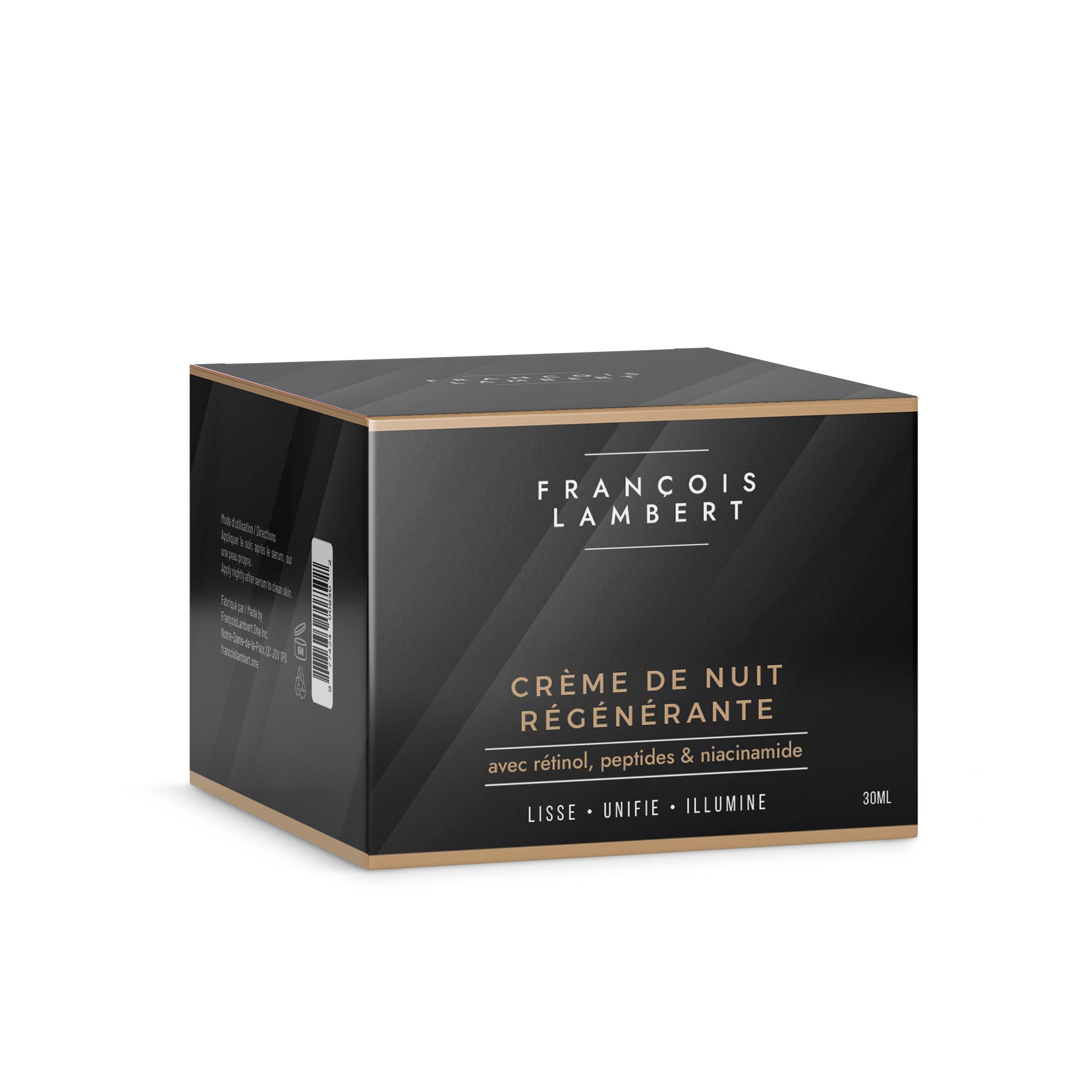 Crème de Nuit Régénérante — Rétinol & Matrixyl (30 ml) — pot noir et boîte assortie — François Lambert One