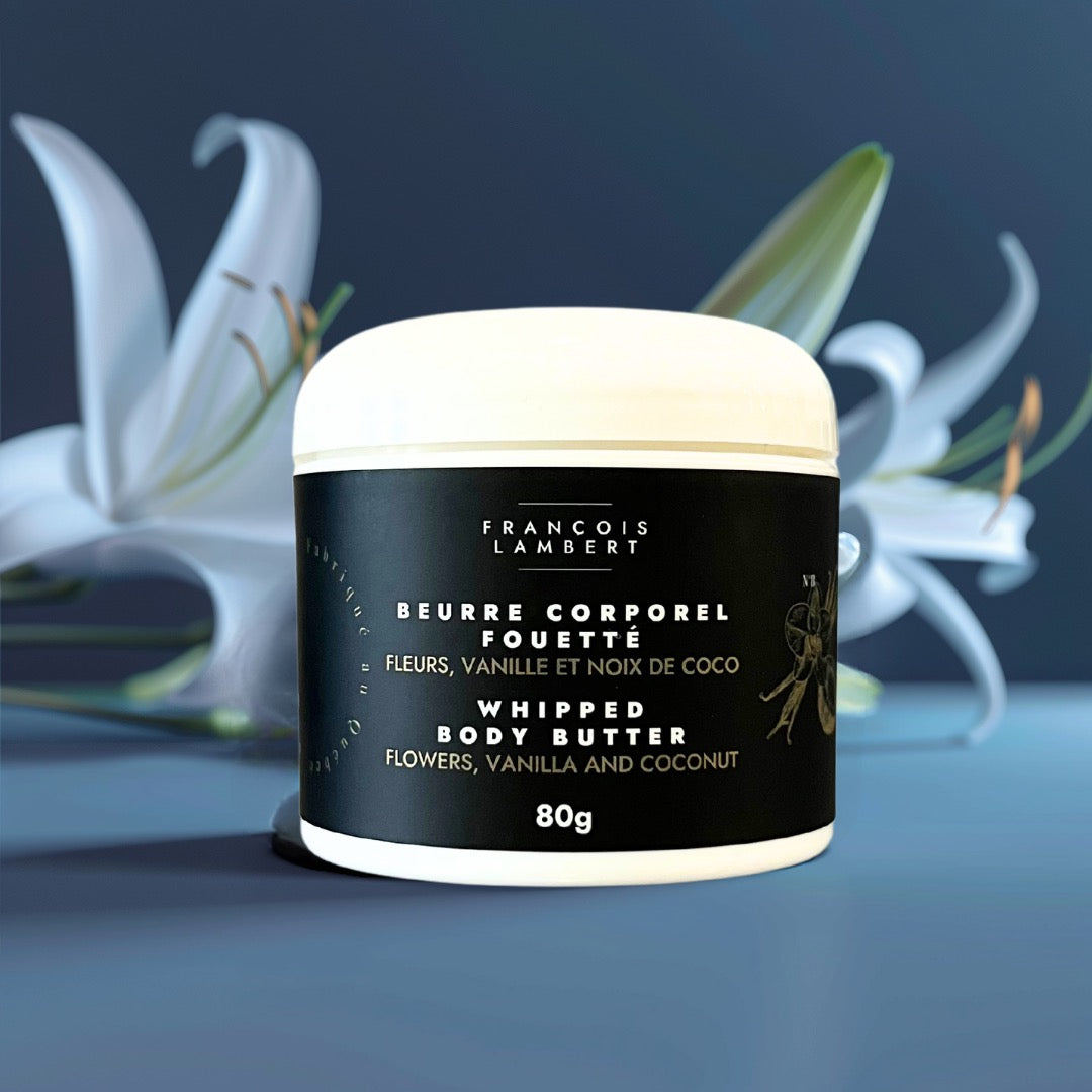beurre corporel fouetté fleurs vanille et coco avec beurre de karité