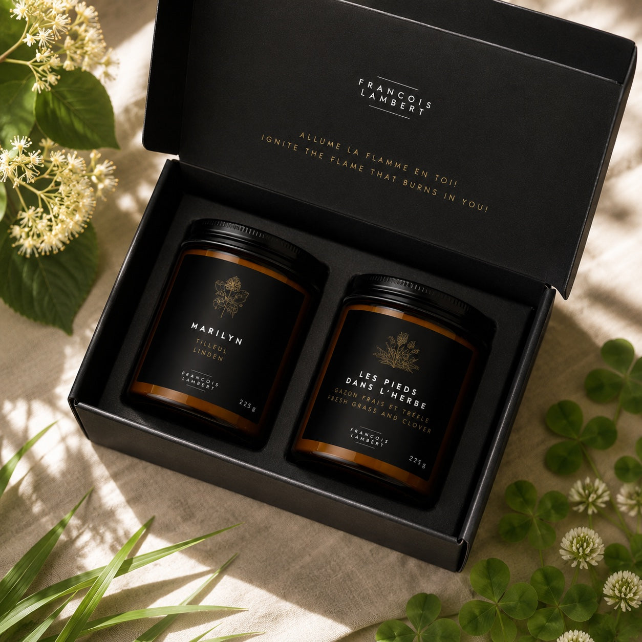Duo bougies de soya de juin – Tilleul & Gazon frais et trèfle
