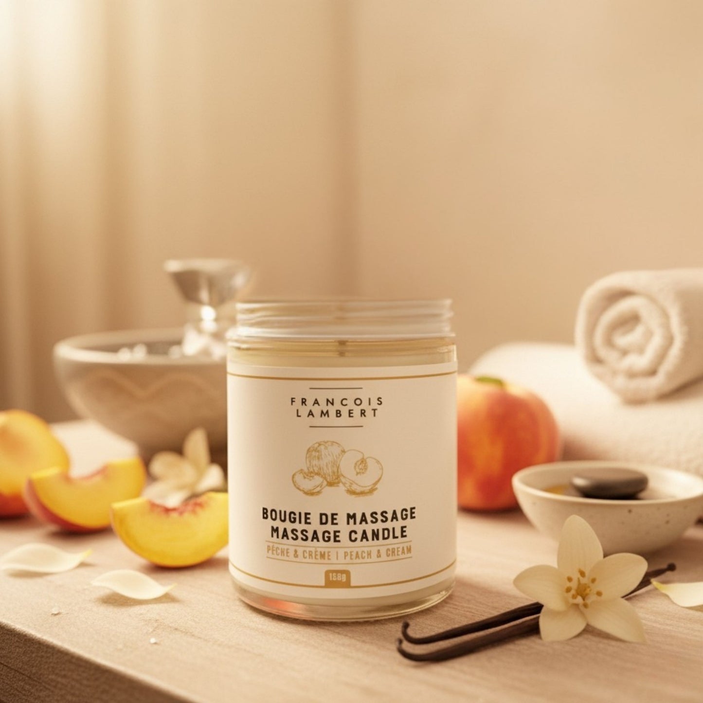 Bougie de massage - Pêche et crème