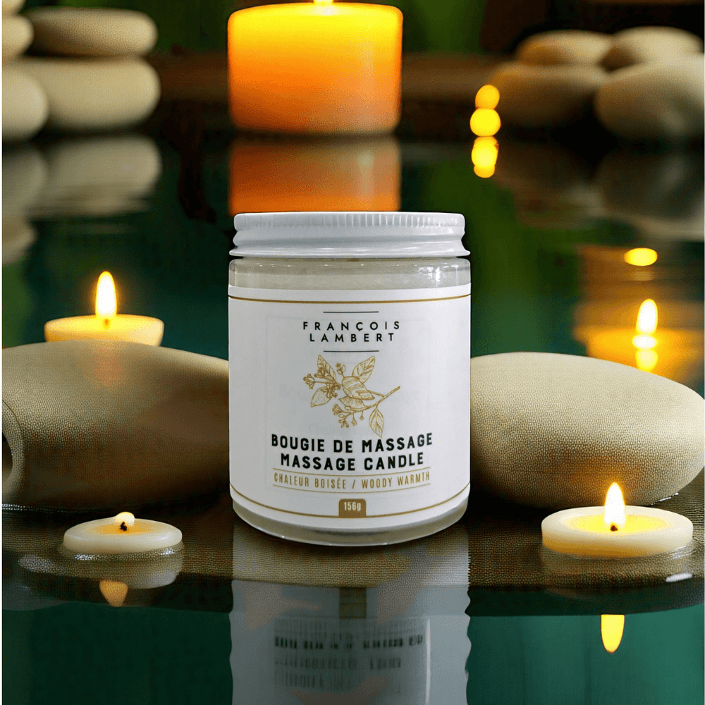bougie de massage fragrance chaleur boisé
