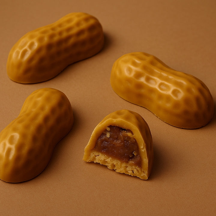 Chocolats dorés farcis au Biscoff et gaufre vanille
