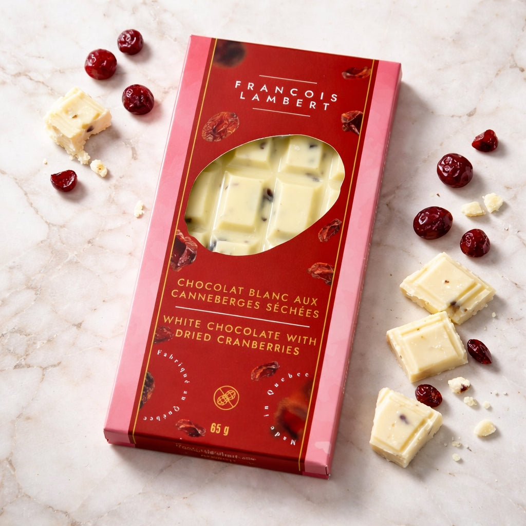 Tablette de Chocolat Blanc aux Canneberges Séchées
