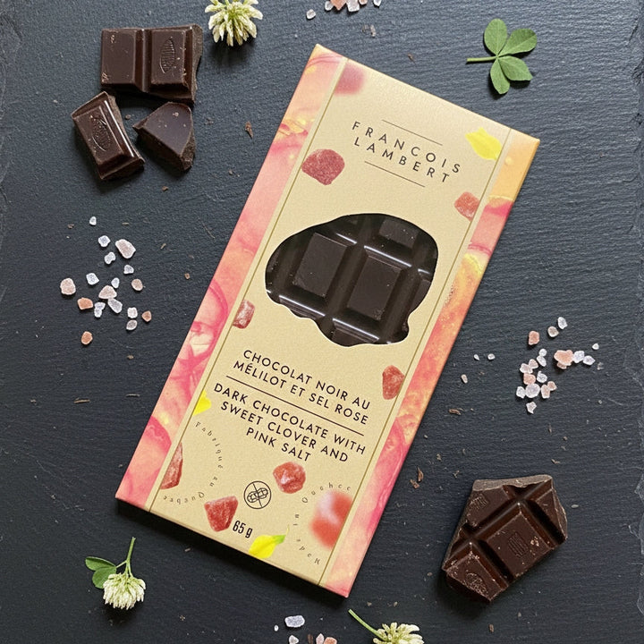 Chocolat noir, Mélilot &amp; sel rose – Équilibre parfait pour fins palais