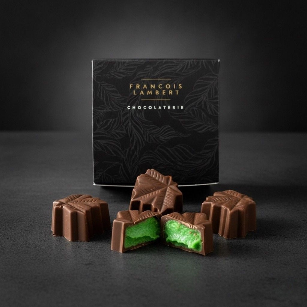 4 milk chocolates filled – Maple & pandan ganache