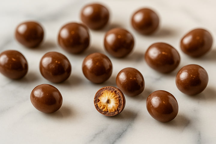 Roasted corn kernels coated in milk chocolate – Crunchy and delicious snack