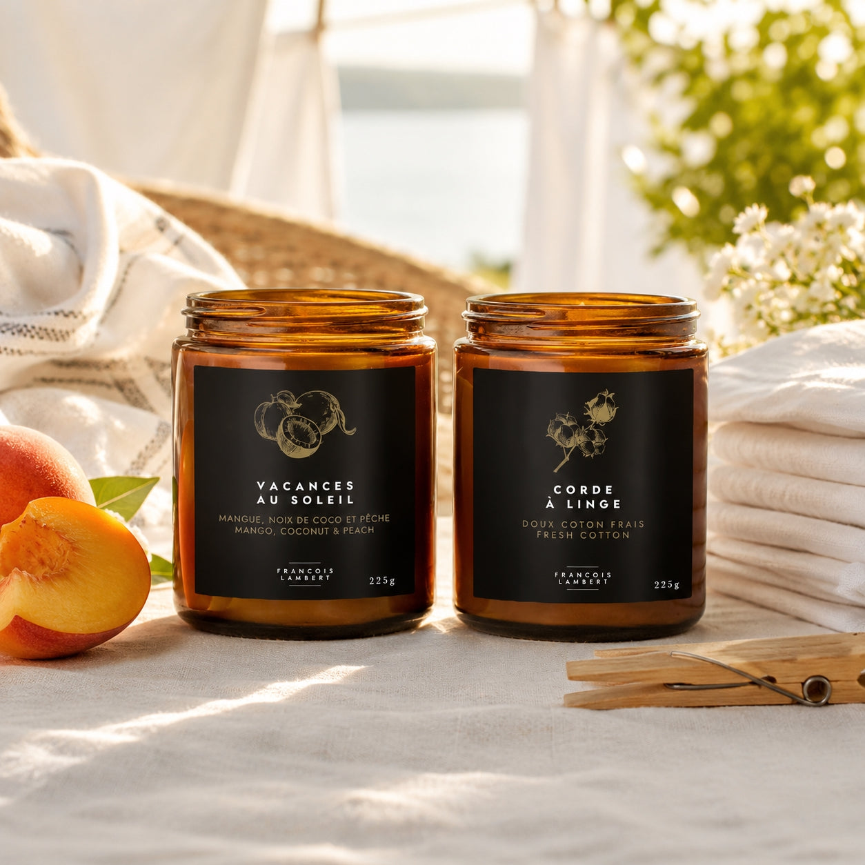 August Soy Candle Duo – Sunny Getaway & Clothesline