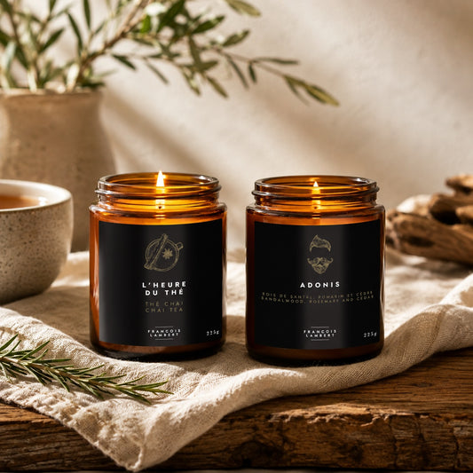 Duo bougies de septembre – Thé chaï & Bois de santal-romarin-cèdre