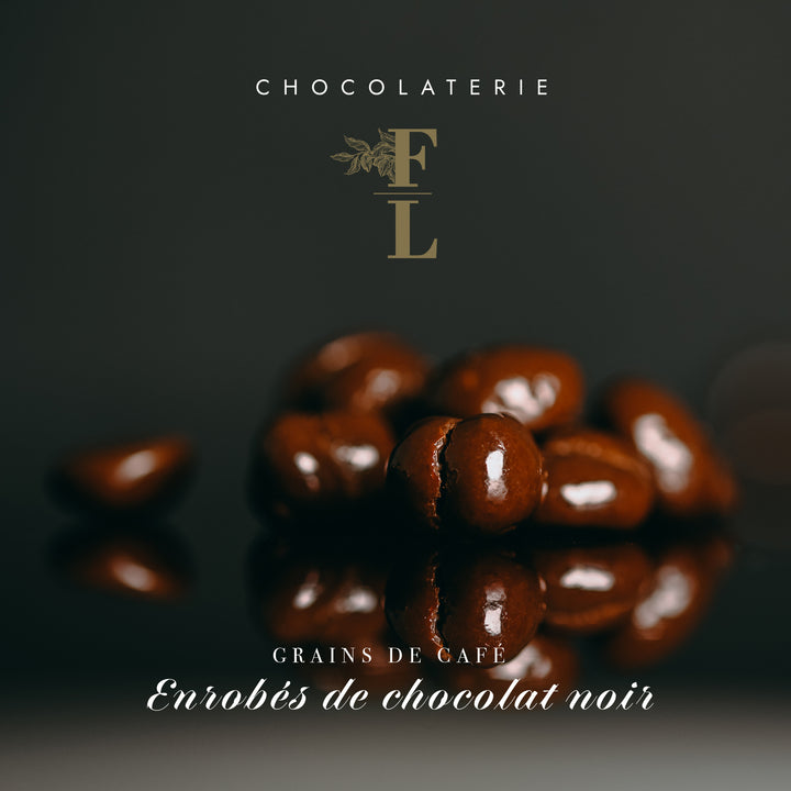 grains de café enrobés de chocolat noir
