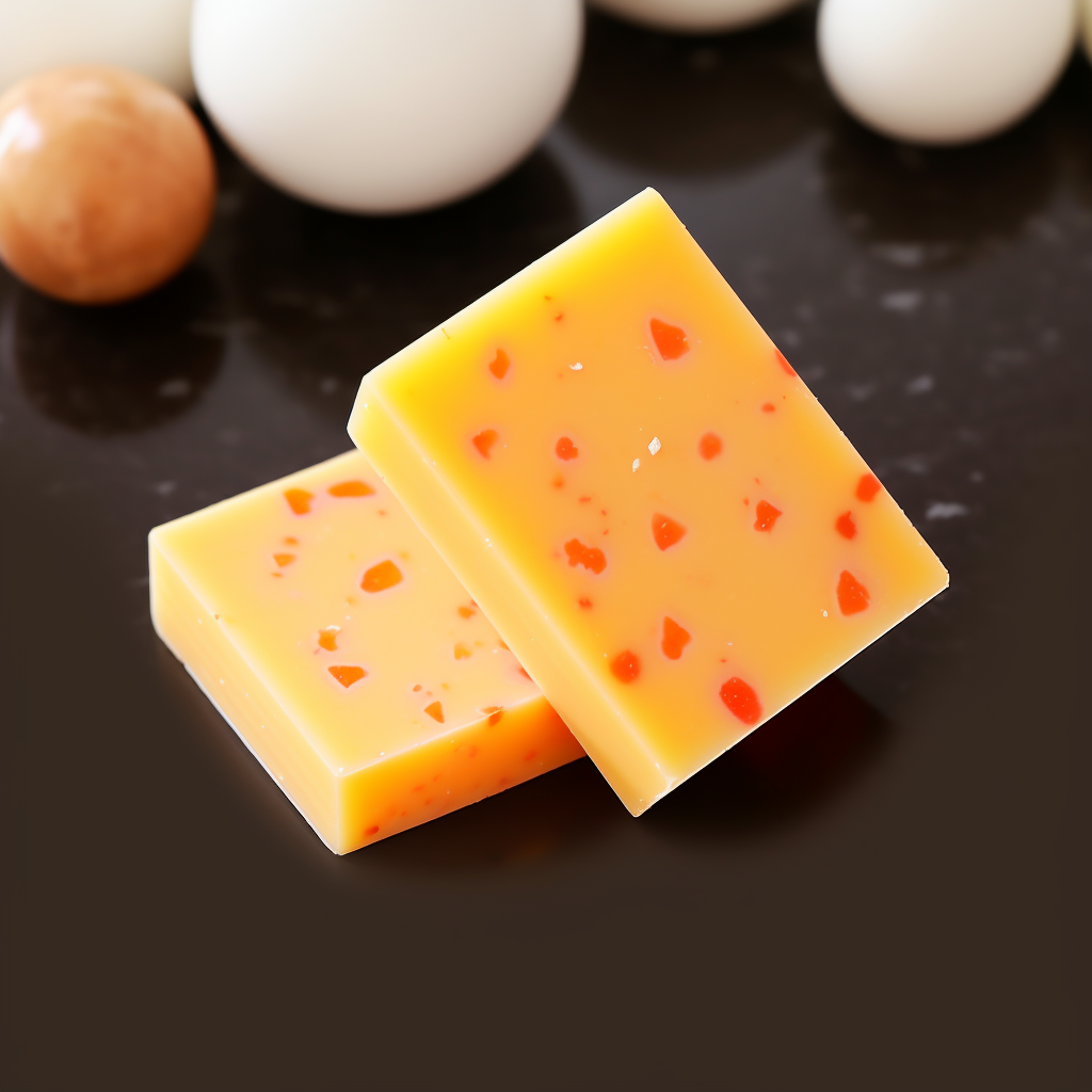 savon orange avec carré rouge à la fragrance de peche, mangue et noix de coco
