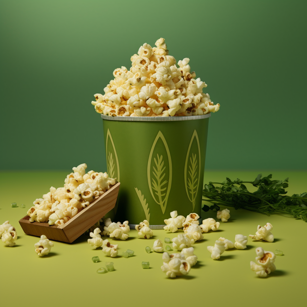 présentation suggérée de popcorn au vinaigre sur fond vert