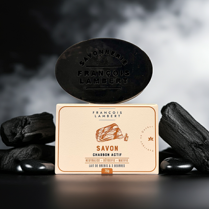 Savon au Charbon Activé &amp; Lait de Brebis – Odeurs, Acné, Peau Sensible