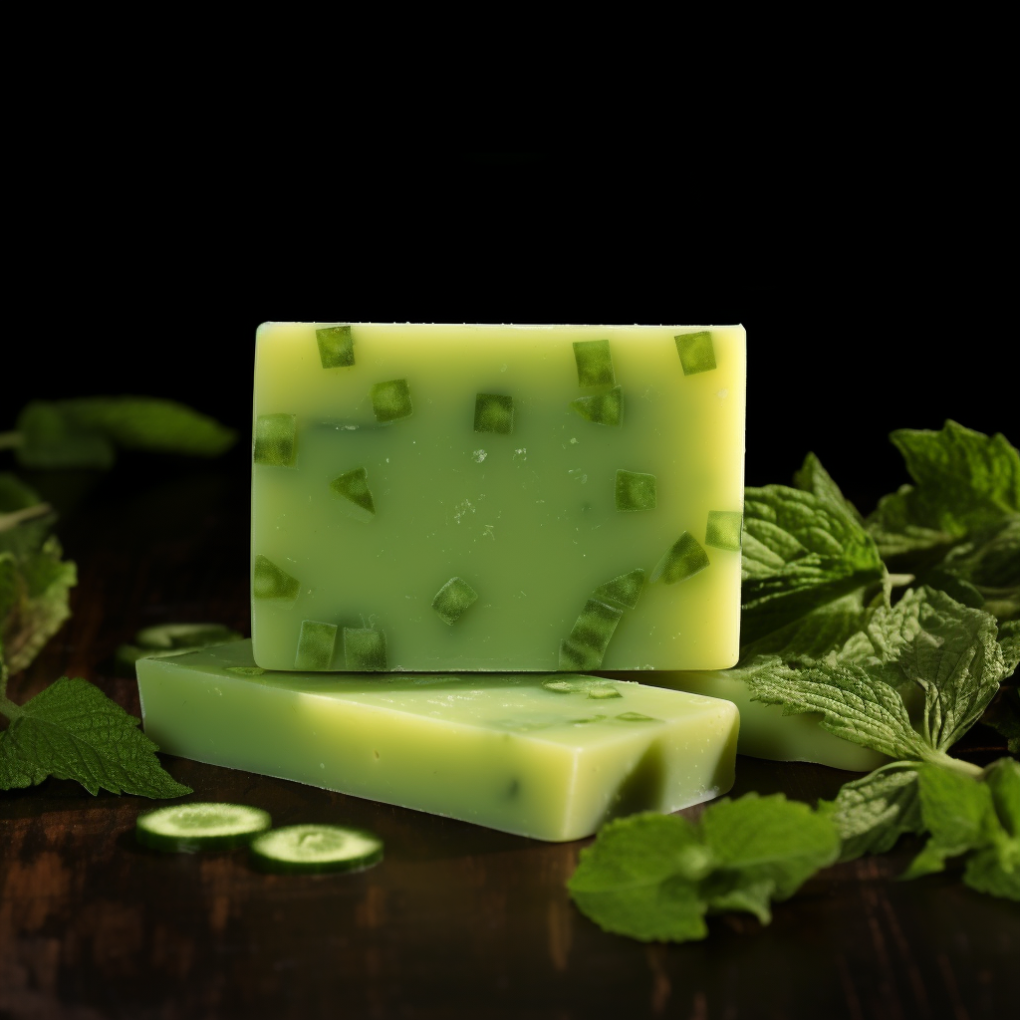 savon vert avec insertion de cube vert foncé à la coriandre et olive